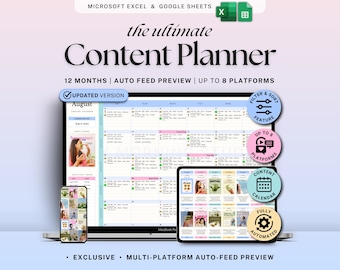 Yearly Social Media Content Calendar Google Sheets Excel Monthly Content Planner for Instagram TikTok Social Media Schedule Spreadsheet