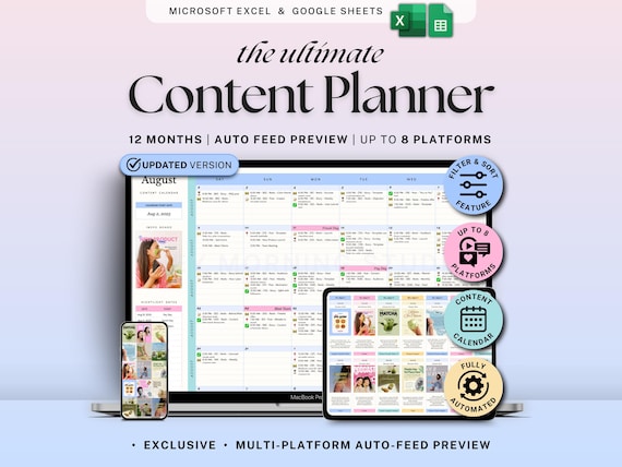 Yearly Social Media Content Calendar Google Sheets Excel Monthly Content Planner for Instagram TikTok Social Media Schedule Spreadsheet