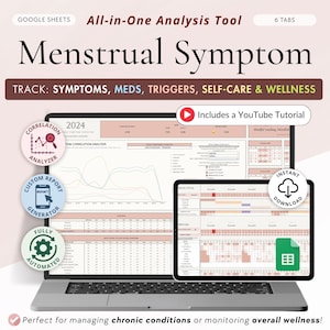 PMDD Symptom Tracker Google Spreadsheets PMS Symptom Tracker Spreadsheet PCOS Symptomen en stemmingsdagboek Premenstruele dysfore stoornis Sjabloon