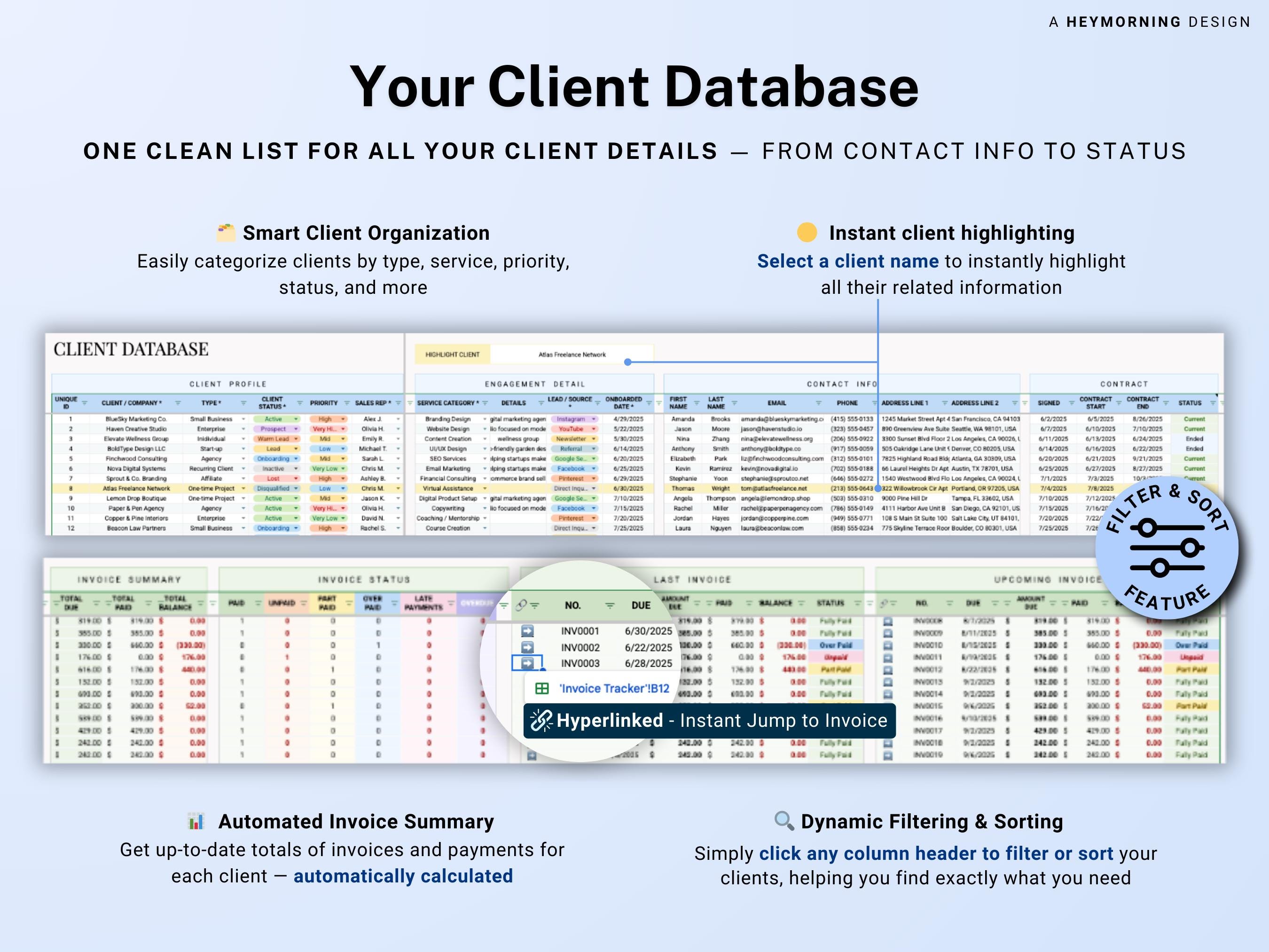 Invoice & Client Tracker Spreadsheet for Small Business CRM Google ...