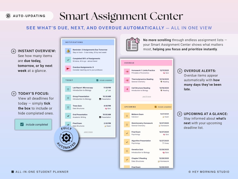 Academic Student Planner Google Sheets Excel University Planner Spreadsheet College Assignment Tracker Class Timetable Degree Planner GPA image 5