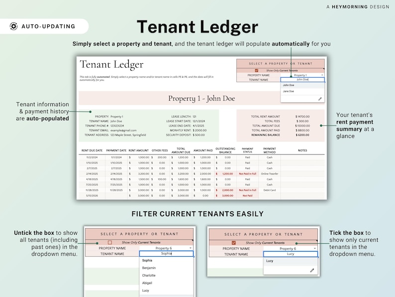 Spreadsheet huurbetalingen Huurdersgrootboek Google Spreadsheets Verhuurder Rent Tracker Huurderstracker Property Rent Tracker Boekhoudsjabloon afbeelding 6