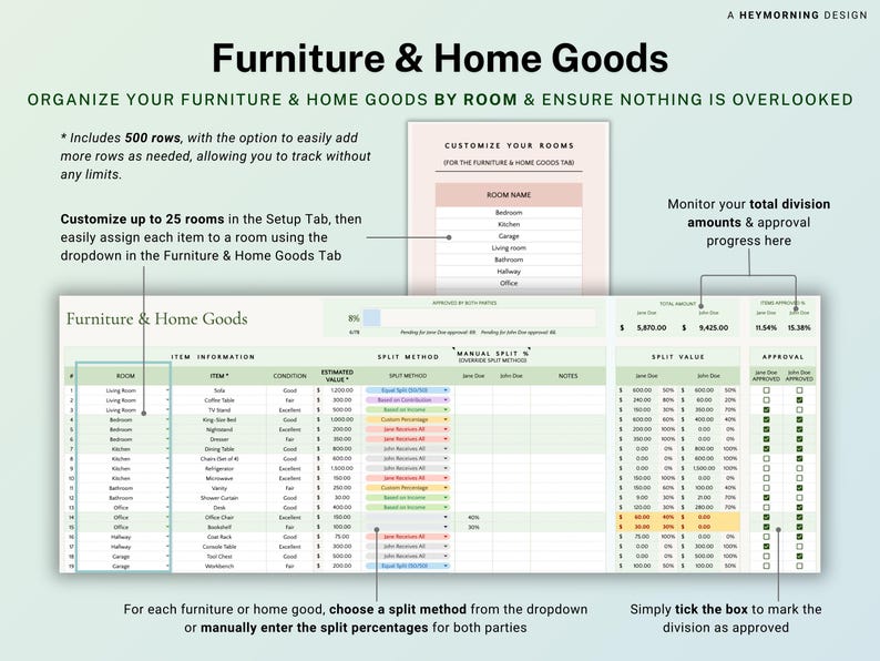 Divorce Planner Spreadsheet Asset Division Google Sheets Divorce Financial Settlement Property & Debt Split Separation Agreement Transition image 7