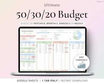 50/30/20 Budget Spreadsheet 70/20/10 Budget Monthly Google Sheet 60/20/20 Budget Dashboard Need Want Saving Budget Template Paycheck Budget