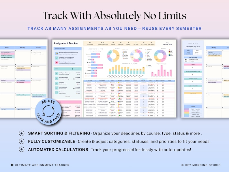 Assignment Tracker Google Sheets Excel Student Planner Spreadsheet School Assignment Homework Organizer Academic Calendar Study Tracker image 7