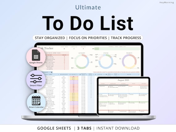 To-Do List Spreadsheet Task Planner Google Sheets Daily Weekly Task Tracker ADHD Digital Planner To Do Checklist Template Monthly Calendar