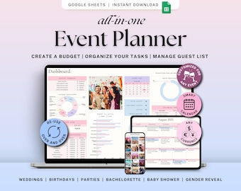 Event Planner Spreadsheet for Party Planning Baby Shower Corporate Event Google Sheets Organizer Budget Vendor Entertainment Guest List