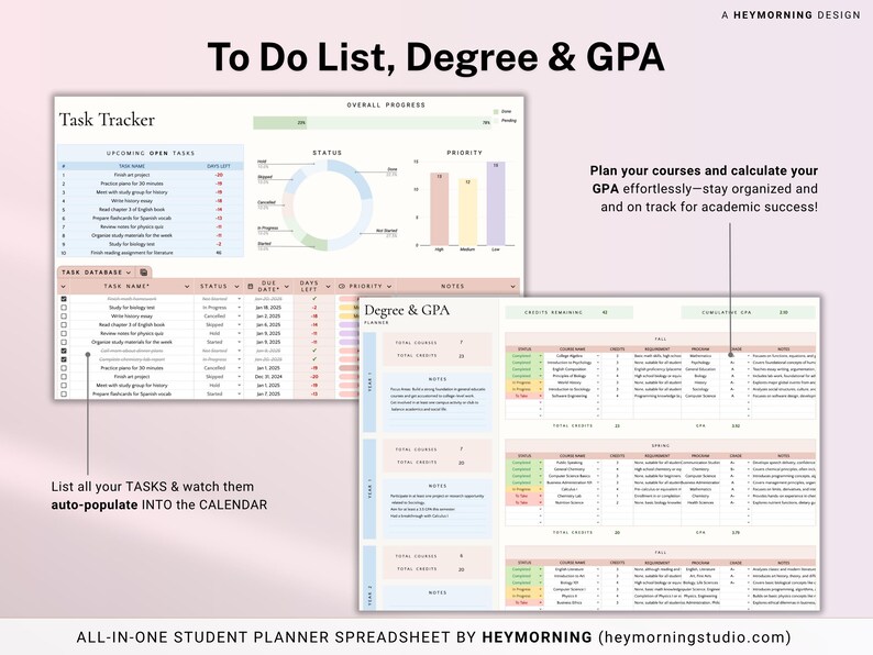 Academic Student Planner Google Sheets Assignment Tracker Spreadsheet ...