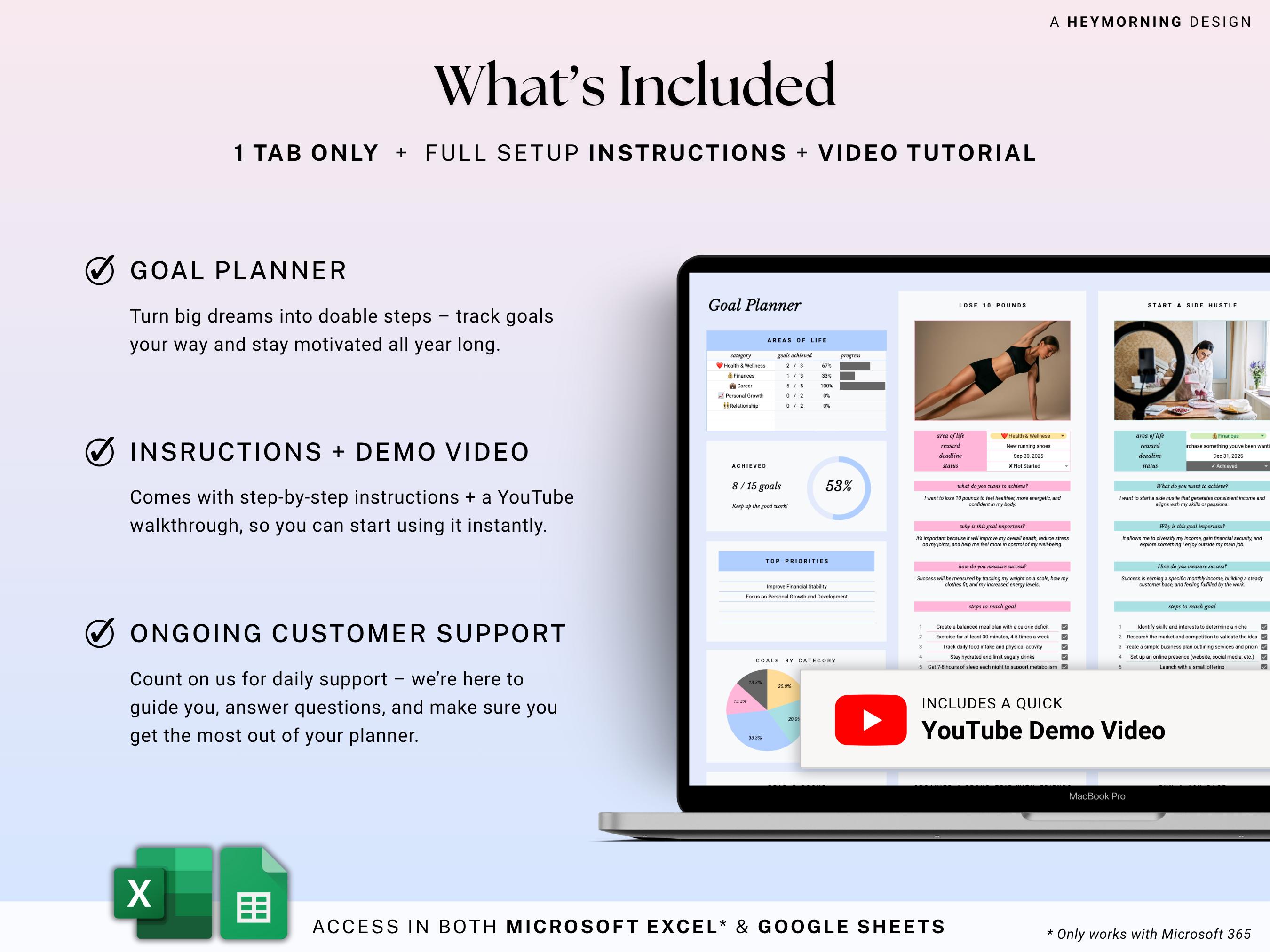 Goal Planner Google Sheets Excel Simple Goal Tracker Spreadsheet SMART ...