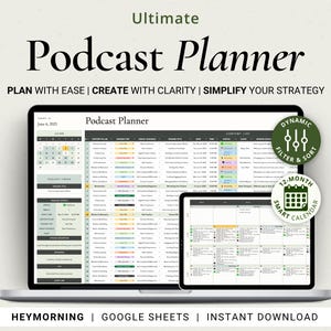 Podcast Planner Spreadsheet Google Sheets Podcast Content Planning Template Digital Podcast Script Episode Checklist Content Calendar