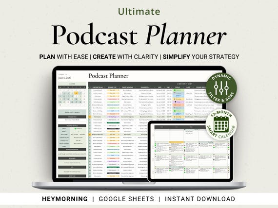 Podcast Planner Spreadsheet Google Sheets Podcast Content Planning Template Digital Podcast Script Episode Checklist Content Calendar