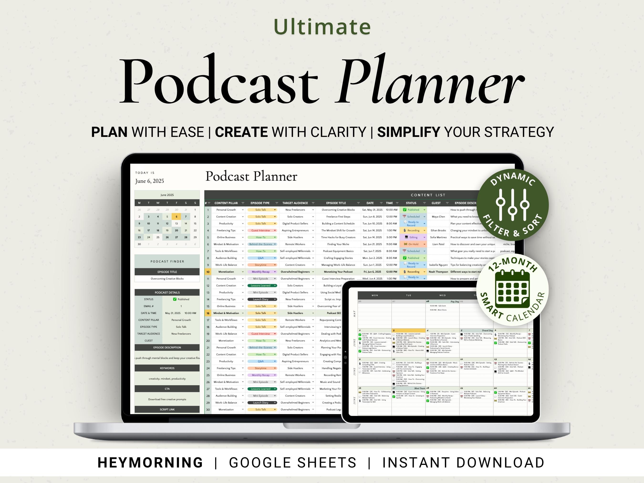 Spreadsheet Layout Examples For Script Podcast Planner Spreadsheet Google Sheets Podcast Content Planning ...