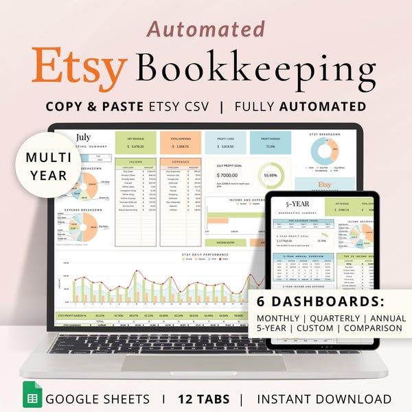 Etsy Seller Bookkeeping Spreadsheet Etsy Accounting Google Sheets Small Business Income Expense Profit Sales Tracker Business Tax Planner