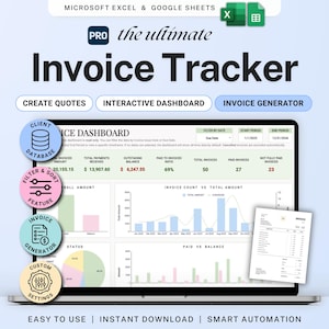 Monitoraggio fatture Fogli Google Generatore di fatture Excel Foglio di calcolo Fatturazione per piccole imprese Monitoraggio pagamenti Gestore fatture clienti Fatturazione