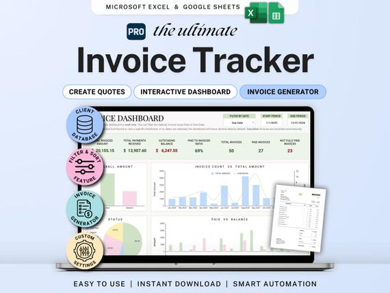 Invoice Tracker Google Sheets Excel Invoice Generator Spreadsheet Small Business Billing Payment Tracker Client Invoice Manager Invoicing