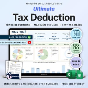 Tax Deduction Tracker Google Sheets Self-Employed Tax Spreadsheet Small Business Freelancer Tax Prep Template Itemized Expense Tracker 1099