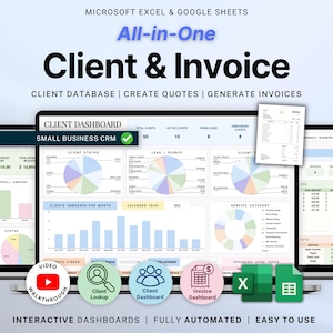 Invoice & Client Tracker Spreadsheet for Small Business CRM Google Sheets Invoice Tracker Generator Excel Lead Management Payment Tracker