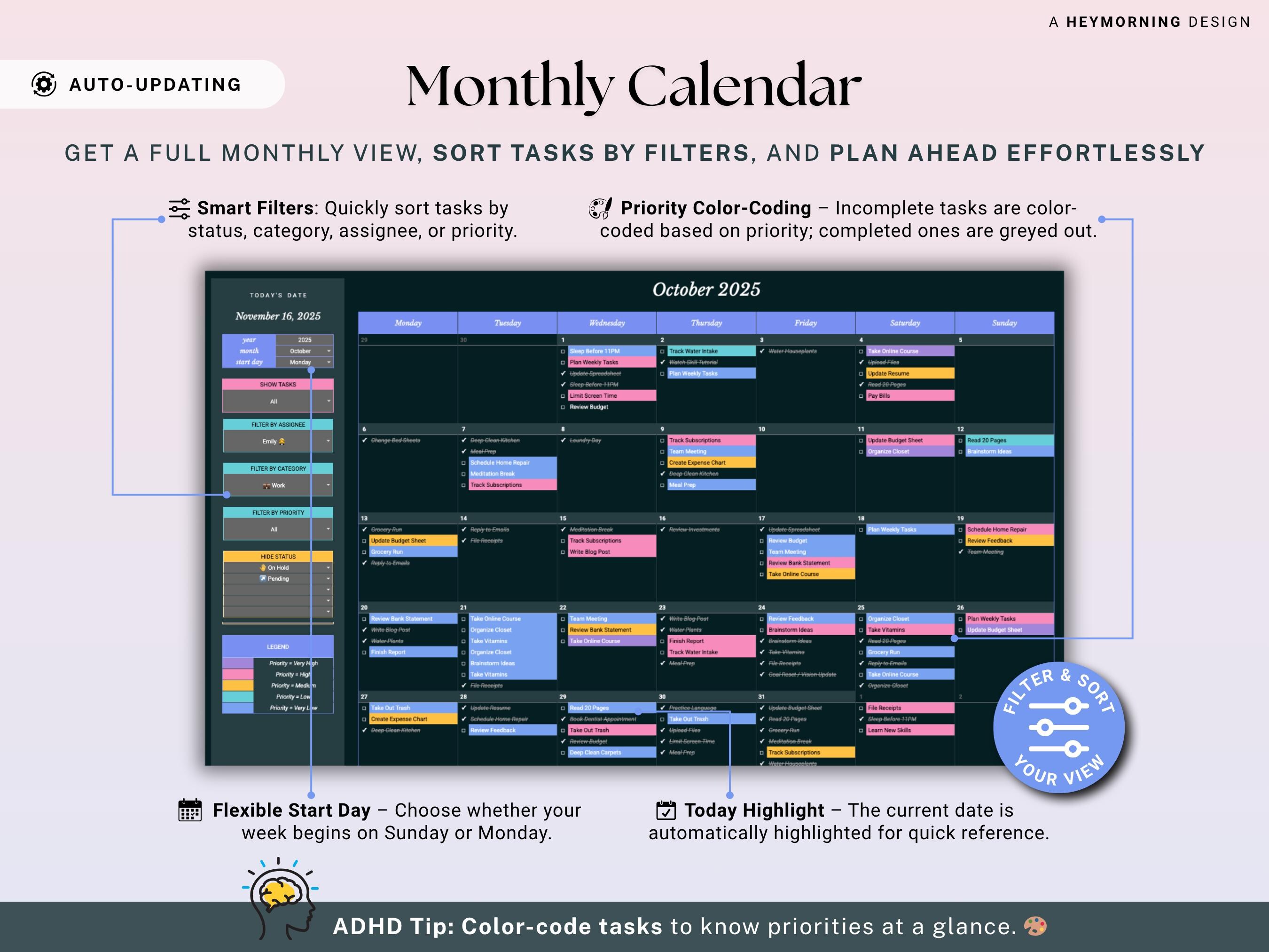 Task Tracker Spreadsheet Dark Mode Recurring Task Planner Google Sheets ...