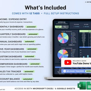 Small business bookkeeping Google Sheets Dark Mode Income Expense Tracker Freelancer Tax Planner Profit Loss Spreadsheet 1099 Mileage Log image 2