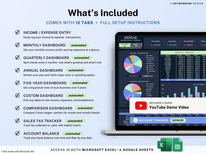 Small business bookkeeping Google Sheets Dark Mode Income Expense Tracker Freelancer Tax Planner Profit Loss Spreadsheet 1099 Mileage Log image 2