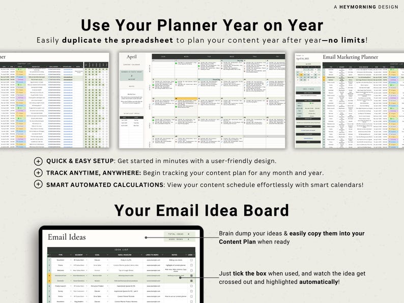 Email Content Calendar Spreadsheet Email Marketing Planner Google Sheets Email Newsletter Schedule Template Digital Email Ideas Organizer image 8