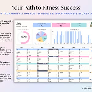 Workout Planner Google Sheets Excel Exercise Tracker Spreadsheet Fitness Planner Gym Checklist Weightlifting Training Calendar Pilates image 5