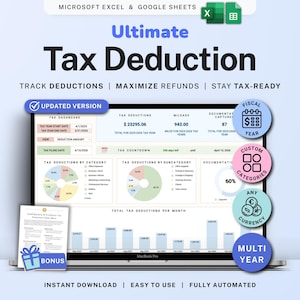 Tax Deduction Tracker Google Sheets Self-Employed Tax Spreadsheet Small Business Freelancer Tax Prep Template Itemized Expense Tracker 1099