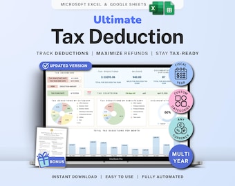 Tax Deduction Tracker Google Sheets Self-Employed Tax Spreadsheet Small Business Freelancer Tax Prep Template Itemized Expense Tracker 1099