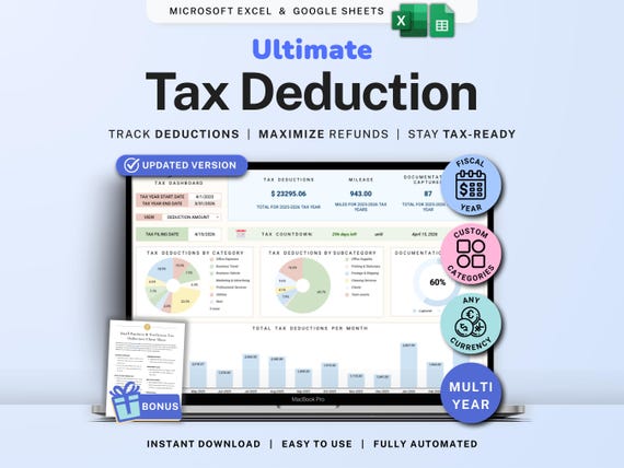 Tax Deduction Tracker Google Sheets Self-Employed Tax Spreadsheet Small Business Freelancer Tax Prep Template Itemized Expense Tracker 1099
