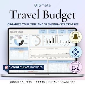 Pianificatore di budget di viaggio Fogli Google Foglio di calcolo per budget di vacanze in famiglia Tracker delle spese di viaggio Budget di viaggio per le vacanze Pianificatore digitale