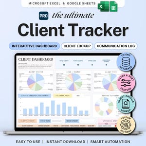 Client Tracker Google Sheets Excel CRM Client Manager Template Small Business Lead Management Spreadsheet Task Tracker Communication Log