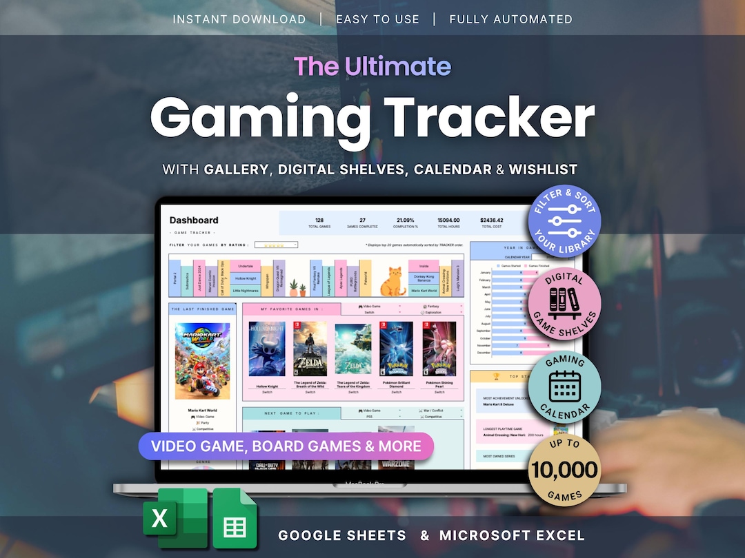 Gaming Tracker Spreadsheet Video Game Log Google Sheets Excel Game ...
