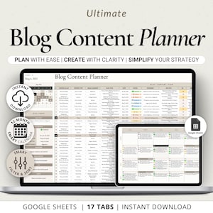 Blogcontentplanner Spreadsheet Google Spreadsheets Blogpostkalender Idee-organizer Digitale schrijfsjabloon voor bloggers Contentplanning