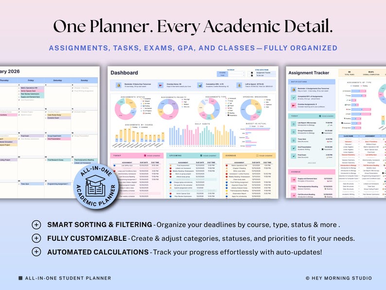 Academic Student Planner Google Sheets Excel Assignment Tracker Spreadsheet University Study Planner Class Timetable Degree GPA Calculator image 13