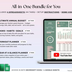 ADHD Life Planner Bundle Annual Budget Google Sheets Excel Weekly Monthly Task Planner Habit Tracker Productivity Organizer Workout Template image 2