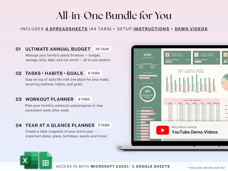ADHD Life Planner Bundle Annual Budget Google Sheets Excel Weekly Monthly Task Planner Habit Tracker Productivity Organizer Workout Template image 2