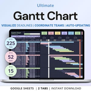 Plantilla de diagrama de Gantt para Hojas de cálculo de Google, modo oscuro, seguimiento de cronograma de proyectos para empresas, hoja de cálculo de gestión de proyectos, planificador de tareas de proyectos