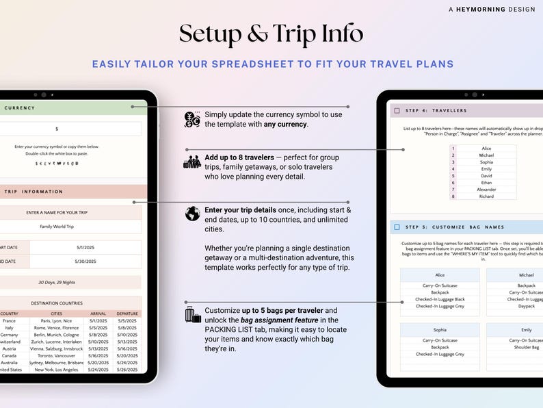 Travel Planner Google Sheets Vacation Planning Spreadsheet Trip Itinerary Travel Budget Tracker Packing List Holiday Checklist Bucket List image 3