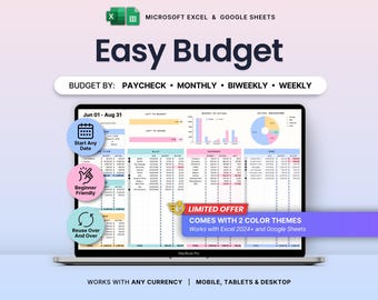 Simple Budget Google Sheets Excel Paycheck Budget Spreadsheet Monthly Budget Tracker Biweekly Budget by Paycheck Salary Budget Weekly