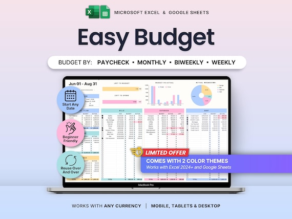Simple Budget Google Sheets Excel Paycheck Budget Spreadsheet Monthly Budget Tracker Biweekly Budget by Paycheck Salary Budget Weekly