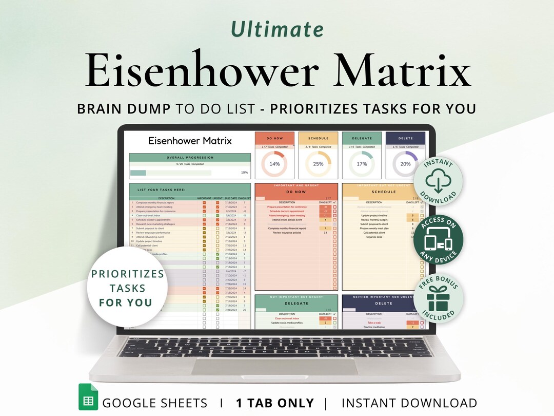 Eisenhower Matrix Spreadsheet Decision Matrix Google Sheets Task ...