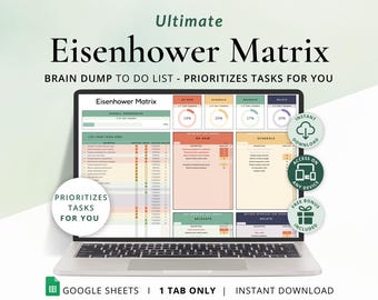 Macierz Eisenhowera Arkusz kalkulacyjny Macierz decyzyjna Arkusze Google Śledzenie priorytetów zadań Planer zrzutów pamięci Śledzenie zadań ADHD Planer produktywności
