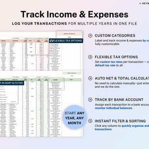 Small Business Bookkeeping Template Income Expense Tracker Google Sheets Excel Profit & Loss Accounting Spreadsheet Self Employed Freelancer image 3