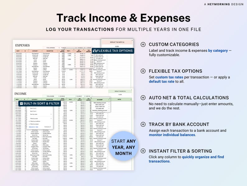 Small Business Bookkeeping Template Income Expense Tracker Google Sheets Excel Profit & Loss Accounting Spreadsheet Self Employed Freelancer image 3