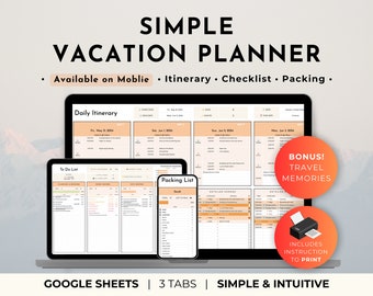 Eenvoudige reisplanner Google Spreadsheets Reisroute Spreadsheet Vakantiechecklist-sjabloon Paklijst Reisplanner Vakantieorganisator