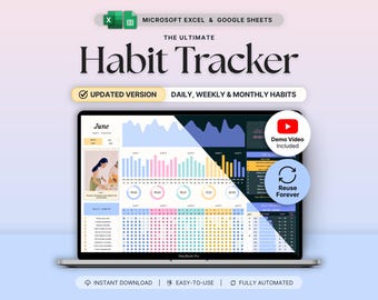 Habit Tracker Daily Routine Planner Weekly Monthly Habit Tracking Spreadsheet ADHD Productivity Goal Tracker Google Sheets Excel Self Care