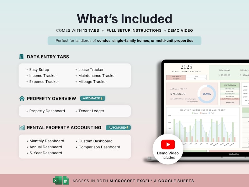 Rental Property Bookkeeping Google Sheets Landlord Spreadsheet Multi Property Income and Expense Tracker Excel Tenant Tracker Rent Payment image 2