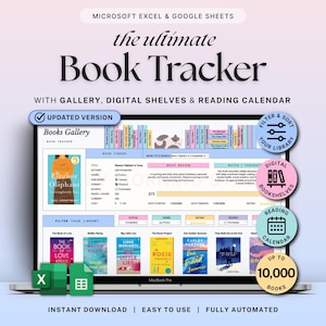 Book Tracker Reading Journal Google Sheets Excel Book Planner Digital Library Book Review Template Book Lover Gift Reading List Organizer