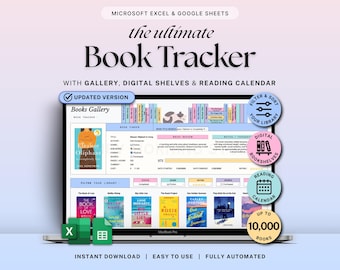 Book Tracker Reading Journal Google Sheets Excel Book Planner Digital Library Book Review Template Book Lover Gift Reading List Organizer