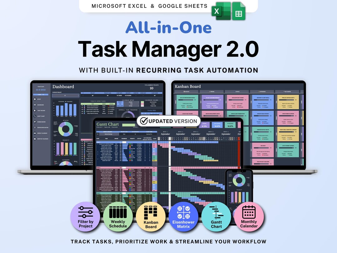 Task Manager Spreadsheet Dark Mode Team Task Tracker Google Sheets ...